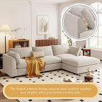 Beiges L-förmiges 4-Sitzer-Sofa 113 mit verstellbarer Fußstütze und umstellbarer Recamiere
