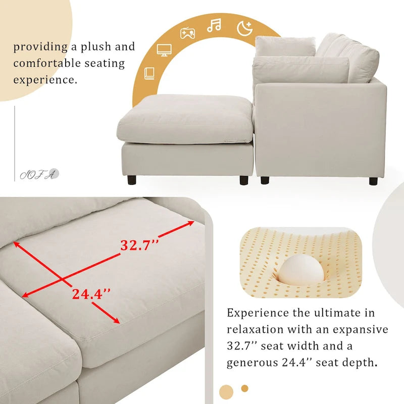 Beiges L-förmiges 4-Sitzer-Sofa 113 mit verstellbarer Fußstütze und umstellbarer Recamiere