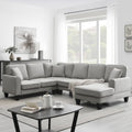Graues 108 Geräumiges U-förmiges 7-Sitzer Sofa-Set mit 3 Kissen und Chaiselongue, ideal für Wohnzimmer oder Apartment