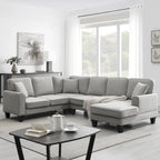 Graues 108 Geräumiges U-förmiges 7-Sitzer Sofa-Set mit 3 Kissen und Chaiselongue, ideal für Wohnzimmer oder Apartment