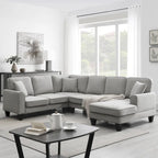Grey 108 Spacious U-Shaped 7-Seater Sofa Set with 3 Pillows and Chaise, Ideal for Living Room or Apartment