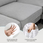 Graues 108 Geräumiges U-förmiges 7-Sitzer Sofa-Set mit 3 Kissen und Chaiselongue, ideal für Wohnzimmer oder Apartment