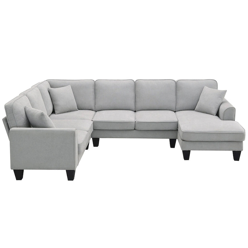 Graues 108 Geräumiges U-förmiges 7-Sitzer Sofa-Set mit 3 Kissen und Chaiselongue, ideal für Wohnzimmer oder Apartment