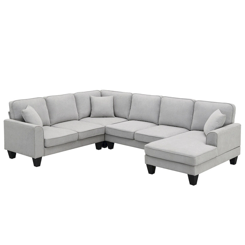 Graues 108 Geräumiges U-förmiges 7-Sitzer Sofa-Set mit 3 Kissen und Chaiselongue, ideal für Wohnzimmer oder Apartment