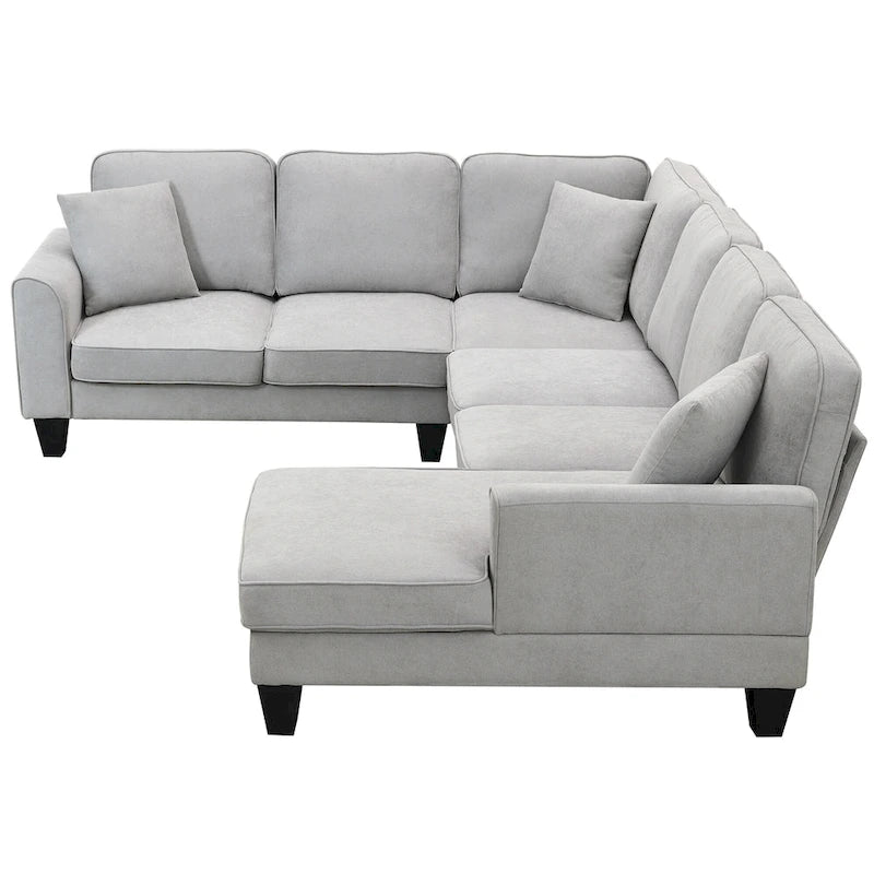Graues 108 Geräumiges U-förmiges 7-Sitzer Sofa-Set mit 3 Kissen und Chaiselongue, ideal für Wohnzimmer oder Apartment