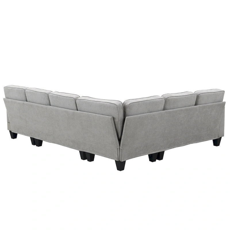 Graues 108 Geräumiges U-förmiges 7-Sitzer Sofa-Set mit 3 Kissen und Chaiselongue, ideal für Wohnzimmer oder Apartment