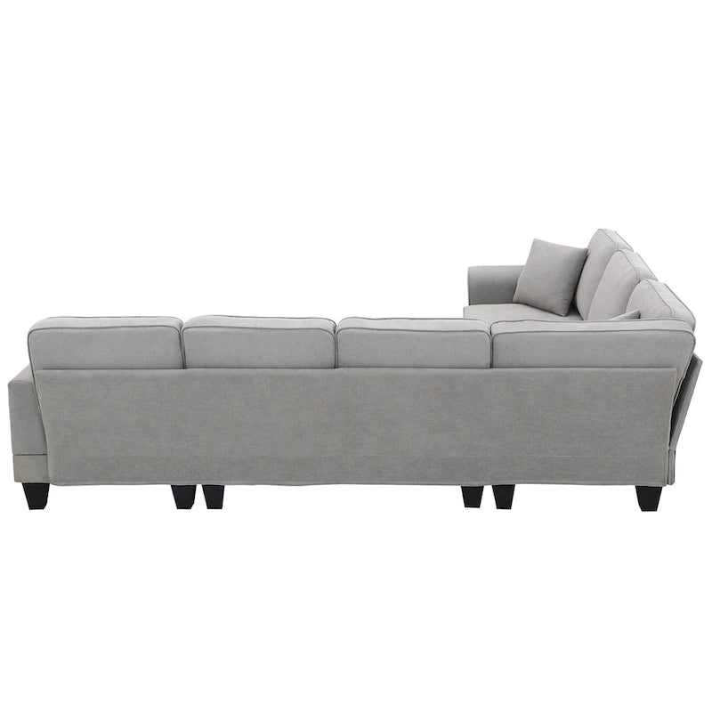 Graues 108 Geräumiges U-förmiges 7-Sitzer Sofa-Set mit 3 Kissen und Chaiselongue, ideal für Wohnzimmer oder Apartment
