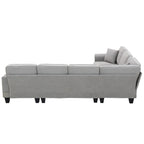 Graues 108 Geräumiges U-förmiges 7-Sitzer Sofa-Set mit 3 Kissen und Chaiselongue, ideal für Wohnzimmer oder Apartment