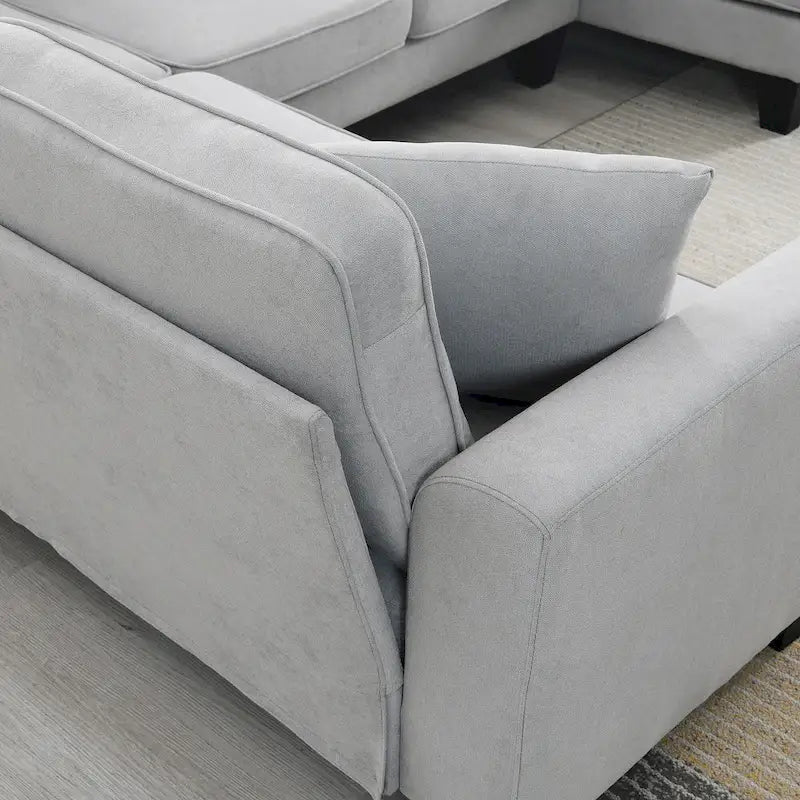 Graues 108 Geräumiges U-förmiges 7-Sitzer Sofa-Set mit 3 Kissen und Chaiselongue, ideal für Wohnzimmer oder Apartment
