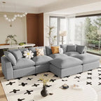 134.40 Modernes U-förmiges 6-Sitzer Ecksofa mit 2 großen Chaises, abnehmbaren Hockern und weichen Kissen