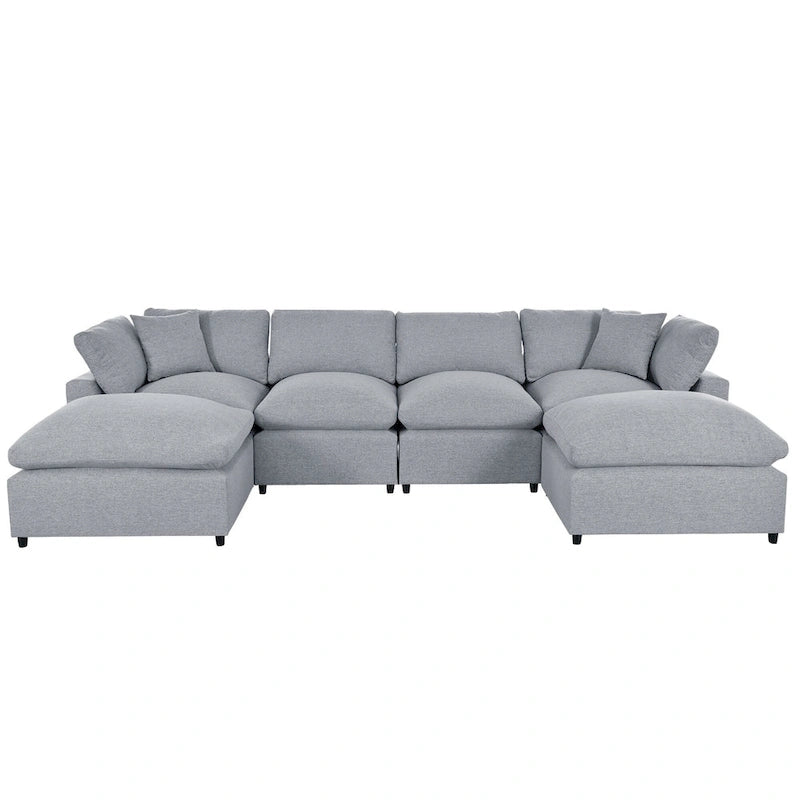 134.40 Modernes U-förmiges 6-Sitzer Ecksofa mit 2 großen Chaises, abnehmbaren Hockern und weichen Kissen