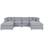 134.40 Modernes U-förmiges 6-Sitzer Ecksofa mit 2 großen Chaises, abnehmbaren Hockern und weichen Kissen