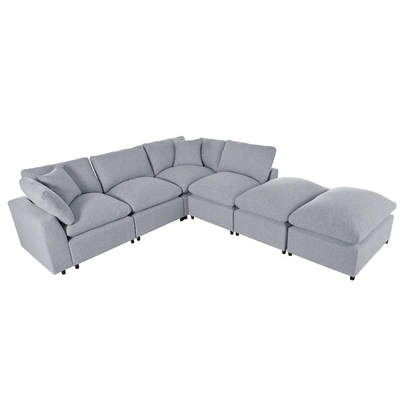 134.40 Modernes U-förmiges 6-Sitzer Ecksofa mit 2 großen Chaises, abnehmbaren Hockern und weichen Kissen