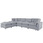 134.40 Modernes U-förmiges 6-Sitzer Ecksofa mit 2 großen Chaises, abnehmbaren Hockern und weichen Kissen
