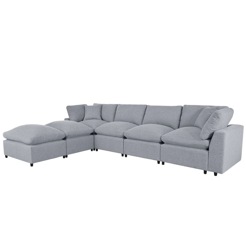 134.40 Modernes U-förmiges 6-Sitzer Ecksofa mit 2 großen Chaises, abnehmbaren Hockern und weichen Kissen