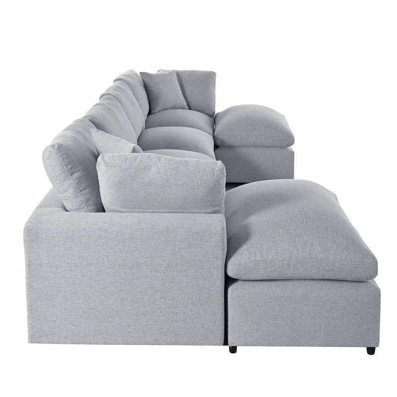 134.40 Modernes U-förmiges 6-Sitzer Ecksofa mit 2 großen Chaises, abnehmbaren Hockern und weichen Kissen
