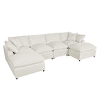 134.40 Modernes U-förmiges 6-Sitzer Ecksofa mit 2 großen Chaises, abnehmbaren Hockern und weichen Kissen