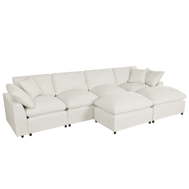134.40 Modernes U-förmiges 6-Sitzer Ecksofa mit 2 großen Chaises, abnehmbaren Hockern und weichen Kissen