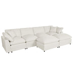 134.40 Modernes U-förmiges 6-Sitzer Ecksofa mit 2 großen Chaises, abnehmbaren Hockern und weichen Kissen