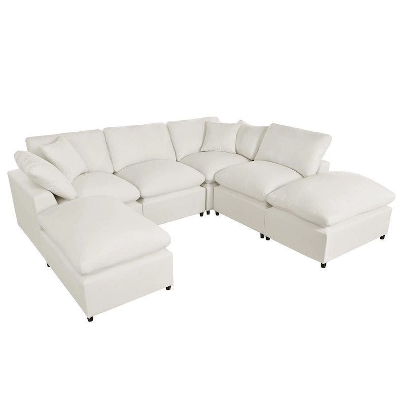 134.40 Modernes U-förmiges 6-Sitzer Ecksofa mit 2 großen Chaises, abnehmbaren Hockern und weichen Kissen