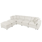 134.40 Modernes U-förmiges 6-Sitzer Ecksofa mit 2 großen Chaises, abnehmbaren Hockern und weichen Kissen