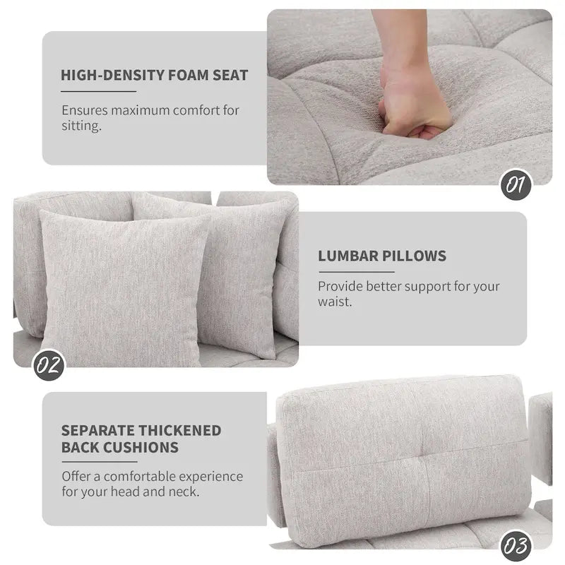91.73 L-förmiges 4-Sitzer Ecksofa mit 2 versteckten Hockern, 2 abnehmbaren Lendenkissen und strapazierfähigem Chenille-Stoff