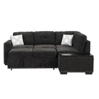 83.8 L-förmiges 4-Sitzer Sektionalsofa mit Ausziehbett, Stauraum-Recamiere, USB-Anschlüssen, Steckdosen und Getränkehaltern