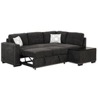 83.8 L-förmiges 4-Sitzer Sektionalsofa mit Ausziehbett, Stauraum-Recamiere, USB-Anschlüssen, Steckdosen und Getränkehaltern