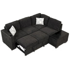 83.8 L-förmiges 4-Sitzer Sektionalsofa mit Ausziehbett, Stauraum-Recamiere, USB-Anschlüssen, Steckdosen und Getränkehaltern