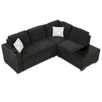 83.8 L-förmiges 4-Sitzer Sektionalsofa mit Ausziehbett, Stauraum-Recamiere, USB-Anschlüssen, Steckdosen und Getränkehaltern