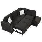 83.8 L-förmiges 4-Sitzer Sektionalsofa mit Ausziehbett, Stauraum-Recamiere, USB-Anschlüssen, Steckdosen und Getränkehaltern