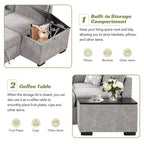 83.8 L-förmiges 4-Sitzer Sektionalsofa mit Ausziehbett, Stauraum-Recamiere, USB-Anschlüssen, Steckdosen und Getränkehaltern