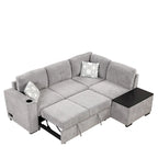 83.8 L-förmiges 4-Sitzer Sektionalsofa mit Ausziehbett, Stauraum-Recamiere, USB-Anschlüssen, Steckdosen und Getränkehaltern