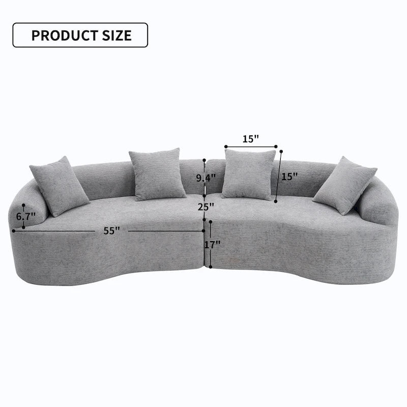 Luxuriöses Chenille-Stoffsofa, 4-Sitzer modulares geschwungenes Ecksofa
