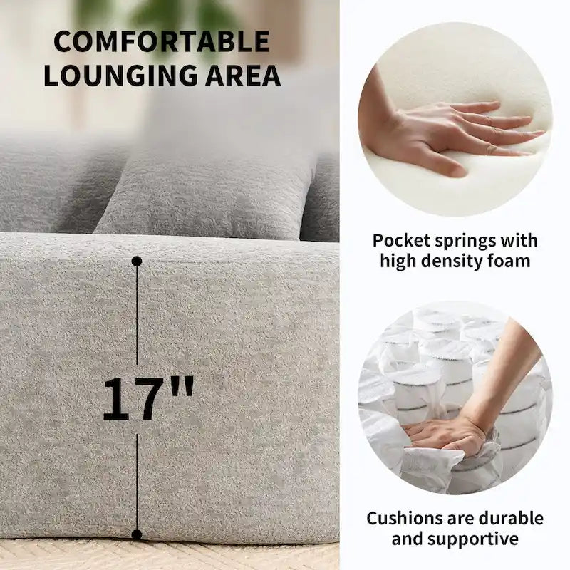 Luxuriöses Chenille-Stoffsofa, 4-Sitzer modulares geschwungenes Ecksofa