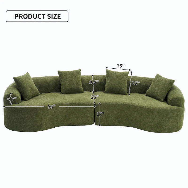 Luxuriöses Chenille-Stoffsofa, 4-Sitzer modulares geschwungenes Ecksofa