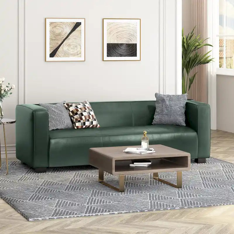 Grünes PU 3-Sitzer Sofa 203 cm Tuxedo Design Zeitgenössische Beine aus Birkenholz