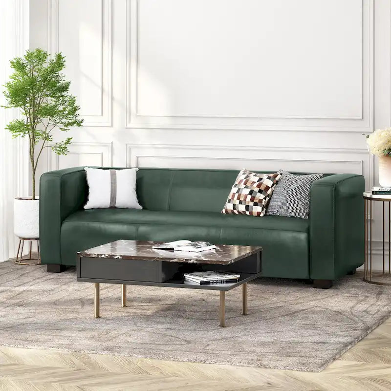 Grünes PU 3-Sitzer Sofa 203 cm Tuxedo Design Zeitgenössische Beine aus Birkenholz