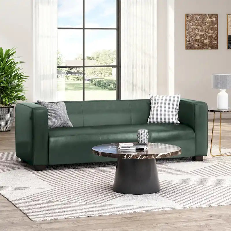 Grünes PU 3-Sitzer Sofa 203 cm Tuxedo Design Zeitgenössische Beine aus Birkenholz