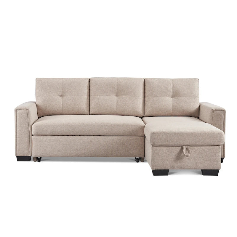 Gestepptes Ecksofa mit Récamiere und Schlaffunktion mit Stauraum