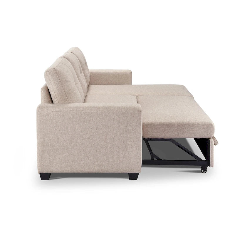 Gestepptes Ecksofa mit Récamiere und Schlaffunktion mit Stauraum