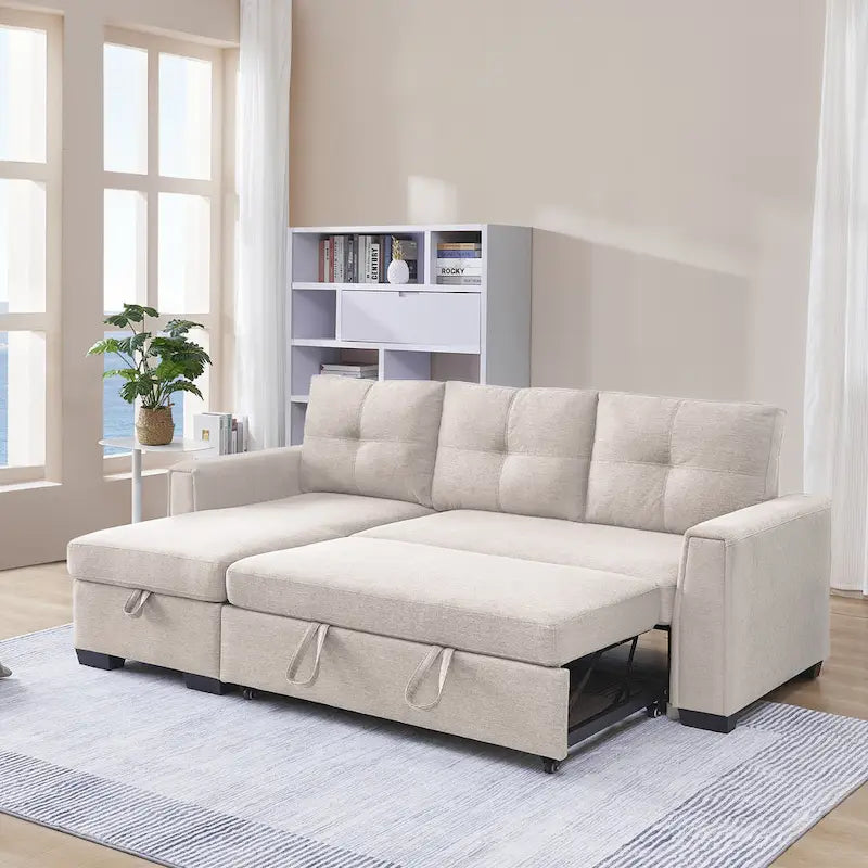 Gestepptes Ecksofa mit Récamiere und Schlaffunktion mit Stauraum