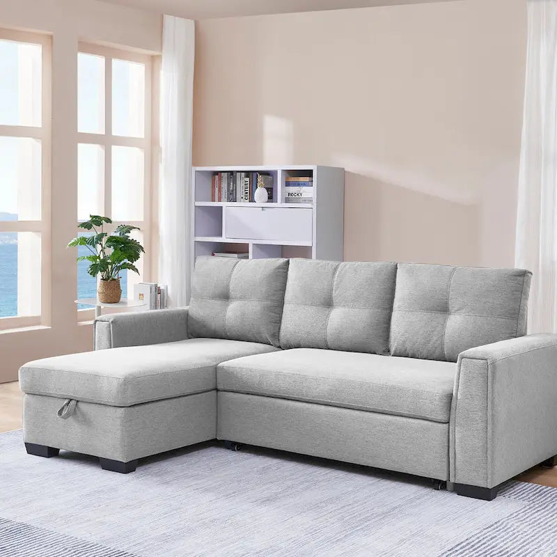 Gestepptes Ecksofa mit Récamiere und Schlaffunktion mit Stauraum