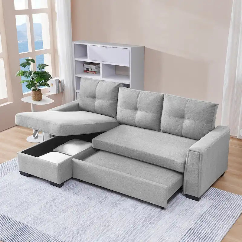 Gestepptes Ecksofa mit Récamiere und Schlaffunktion mit Stauraum