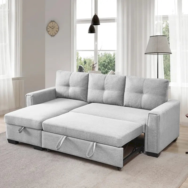 Gestepptes Ecksofa mit Récamiere und Schlaffunktion mit Stauraum