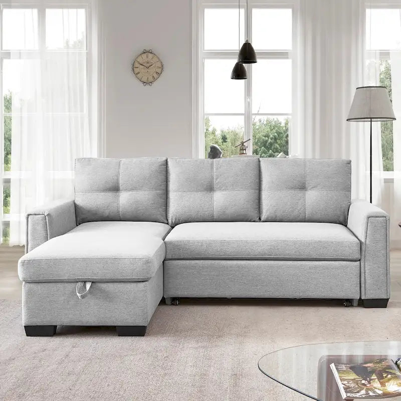 Gestepptes Ecksofa mit Récamiere und Schlaffunktion mit Stauraum