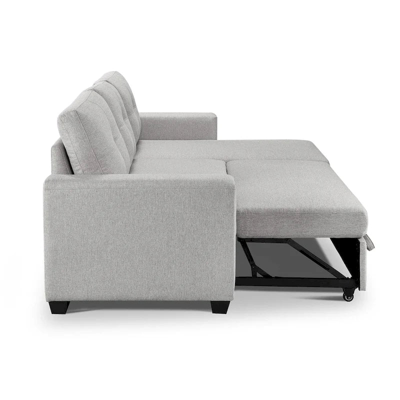 Gestepptes Ecksofa mit Récamiere und Schlaffunktion mit Stauraum
