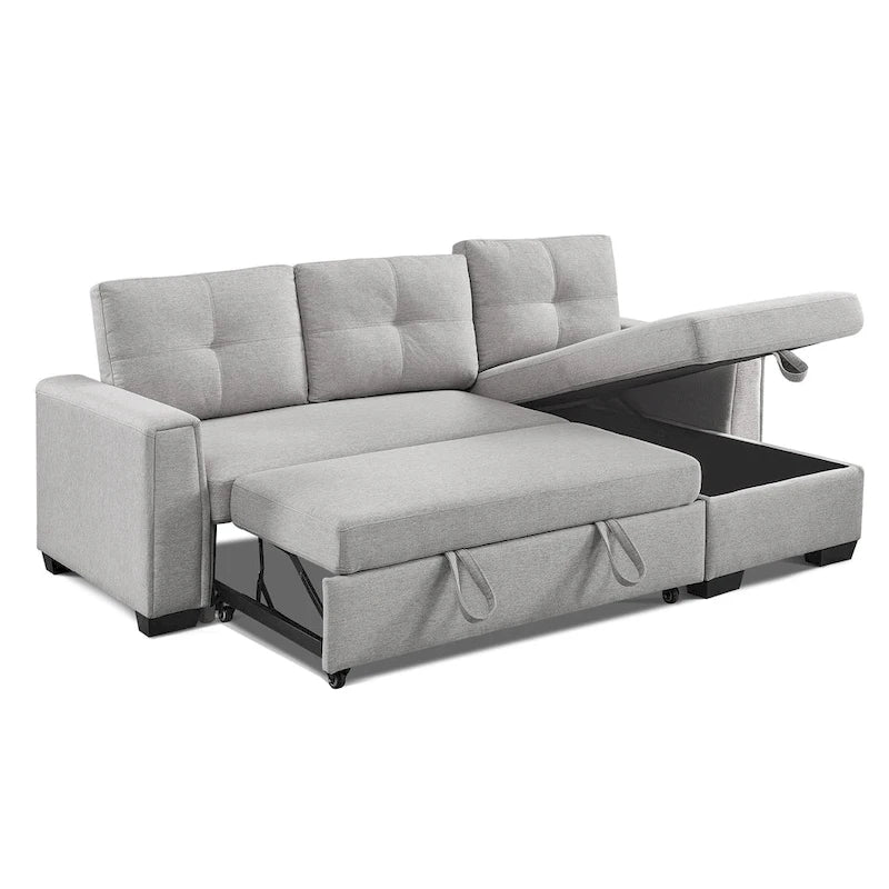 Gestepptes Ecksofa mit Récamiere und Schlaffunktion mit Stauraum