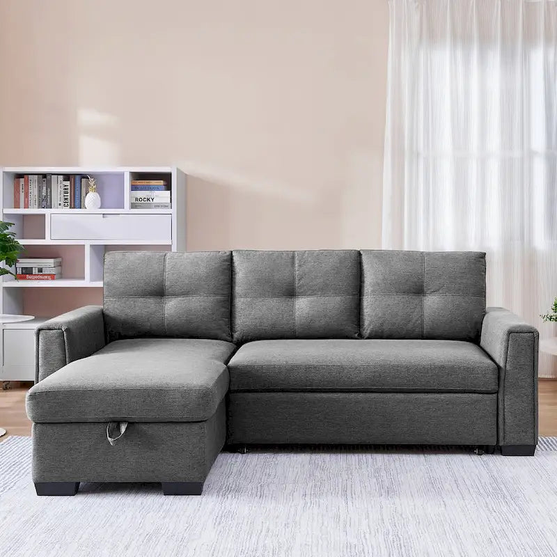 Gestepptes Ecksofa mit Récamiere und Schlaffunktion mit Stauraum