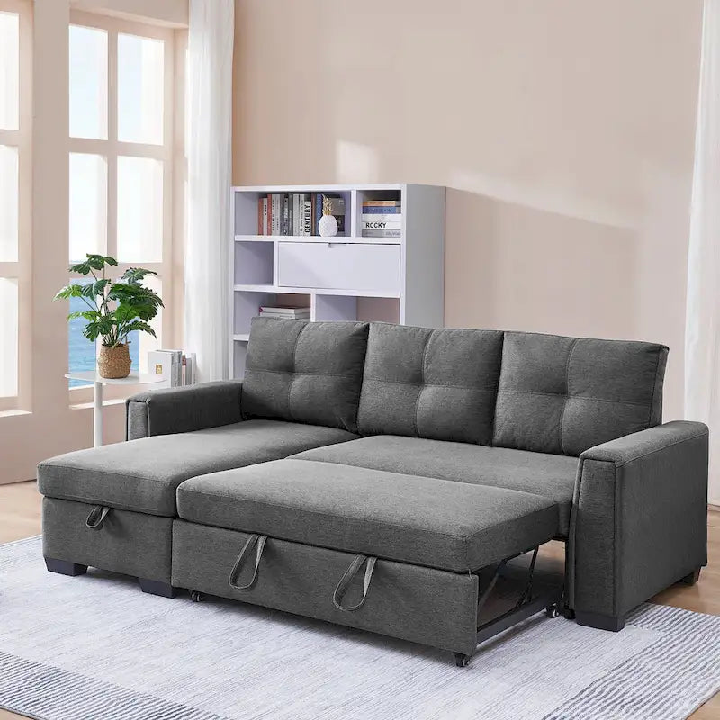 Gestepptes Ecksofa mit Récamiere und Schlaffunktion mit Stauraum